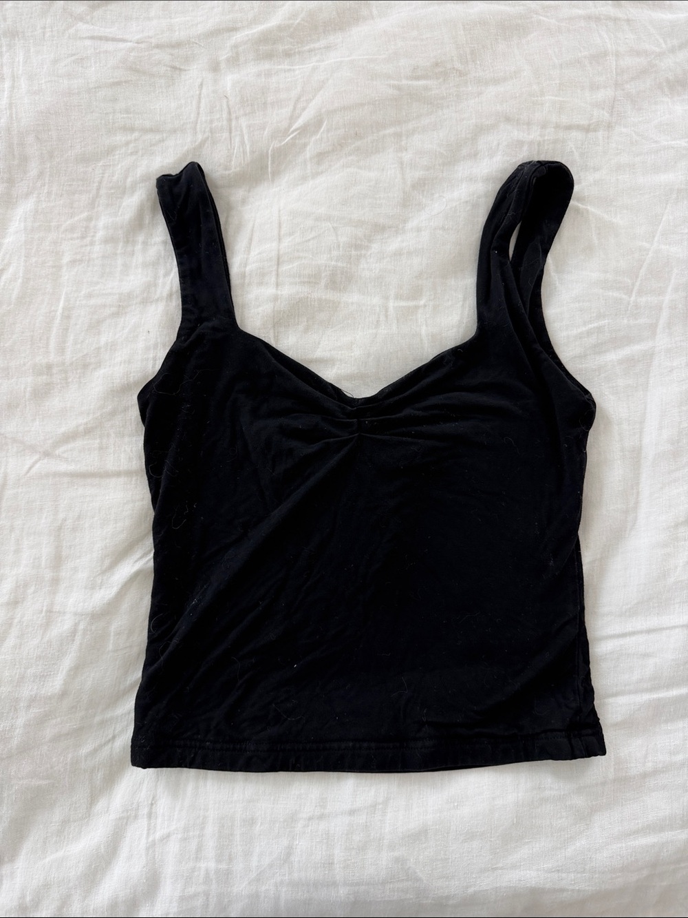 Black Sleeveless Ruched Front Tank Top - Unbranded